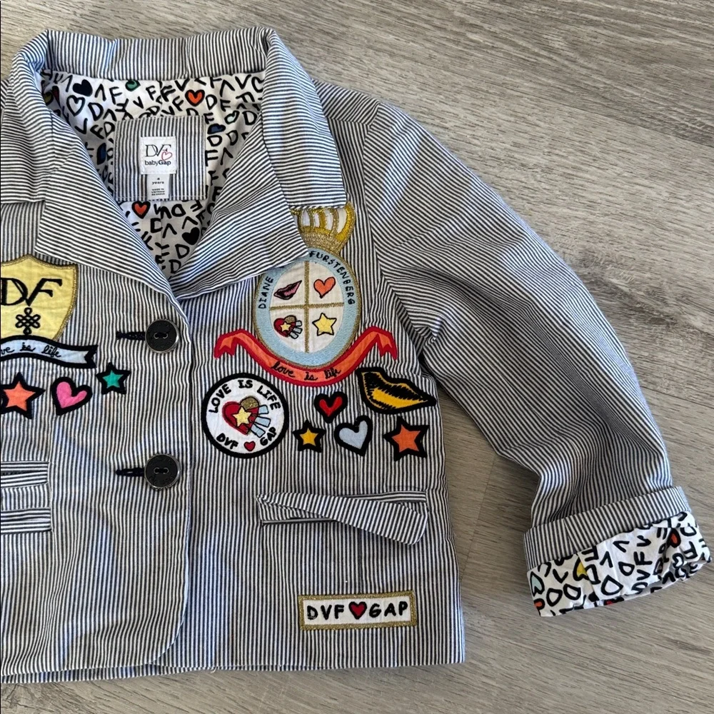 Diane von Furstenberg Girls Size 4 Blazer Jacket Embroidered Patchwork Designer
